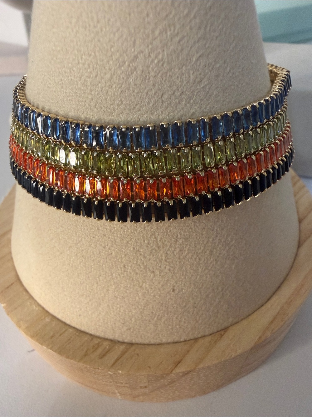 Bundle Multicolor Crystal Baguette Bracelet Stack - Blue, Green, Orange, Black